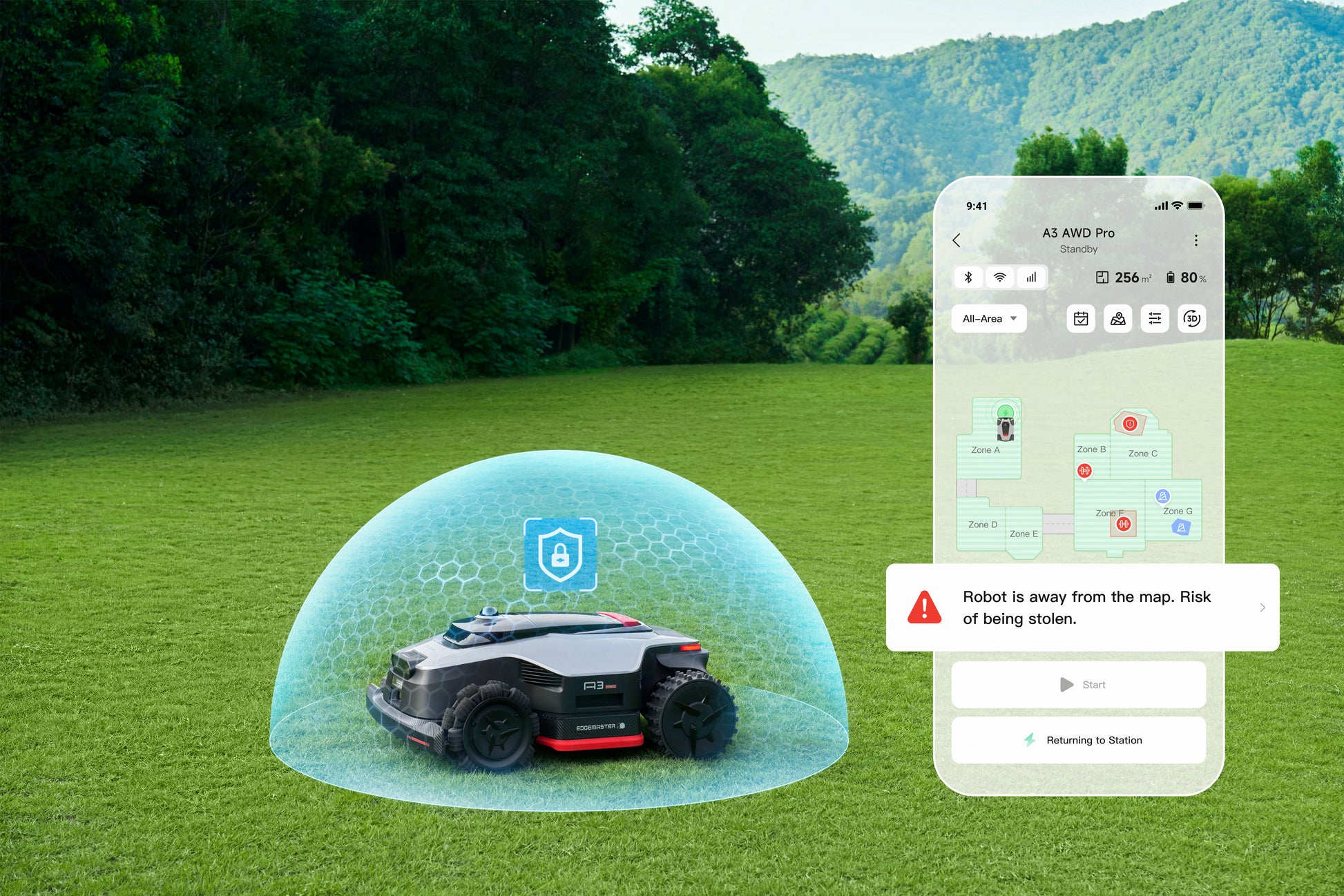 Dreame A3 AWD Pro robottiruohonleikkuri varashalytin
