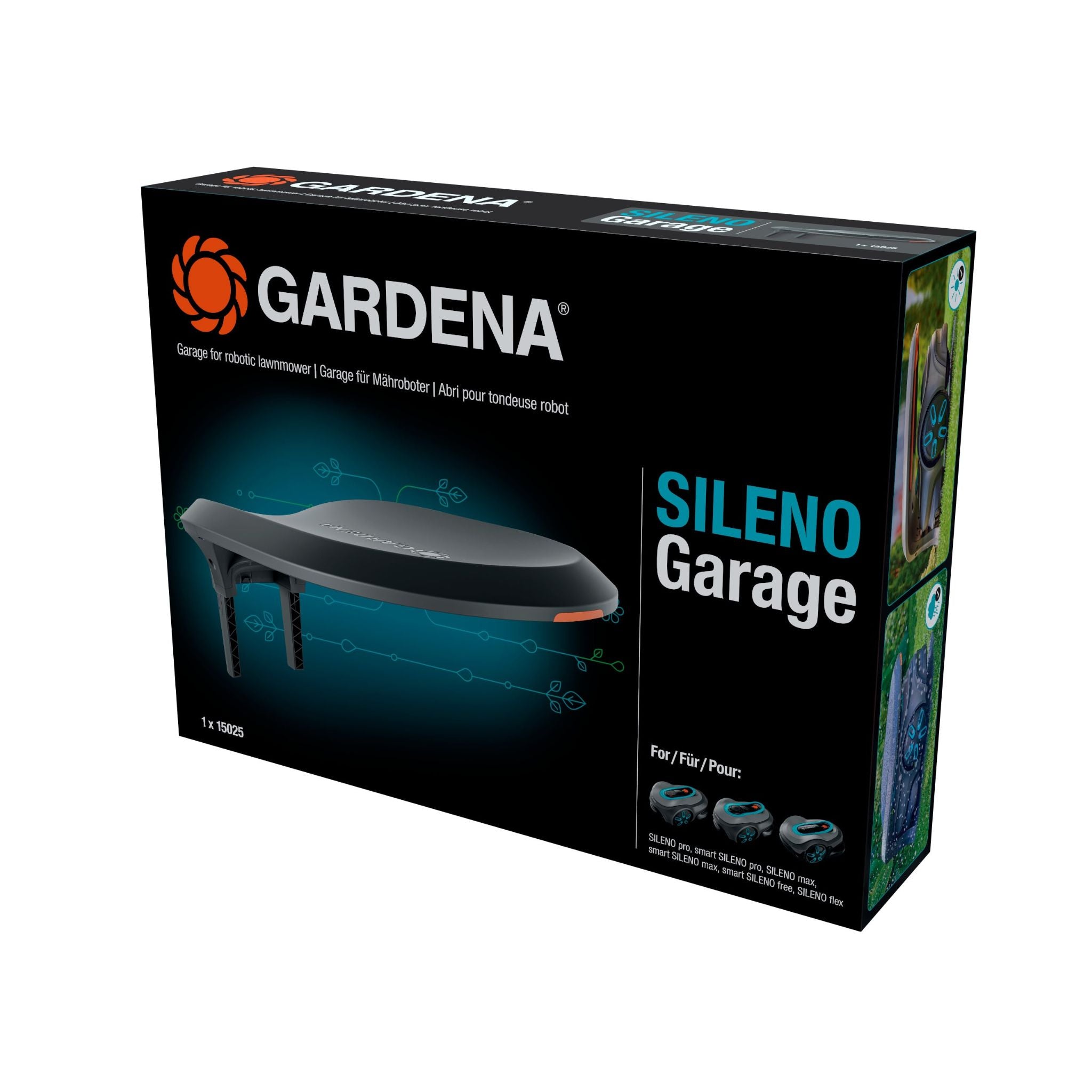 Gardena SILENO free ja Max robottiruohonleikkurin suojakatoksen pakkaus