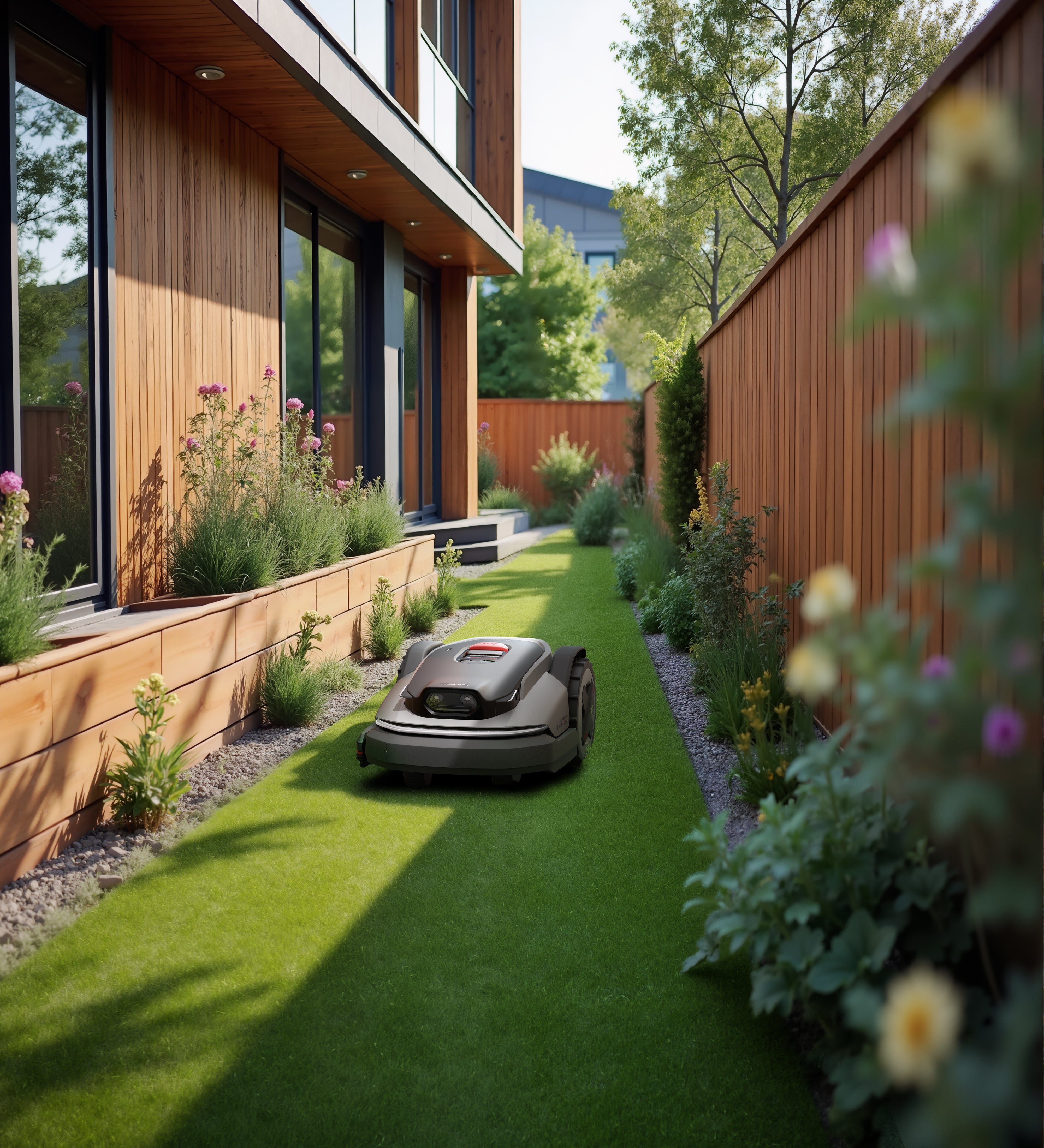 Roborock RockMow S1 robottiruohonleikkuri kapeassa kaytavassa